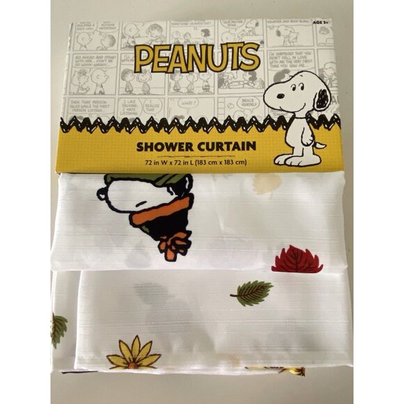 Peanuts Snoopy Woodstock Fall Leaves Hat & Scarf Fabric Shower Curtain 72 X 72” - Picture 1 of 14
